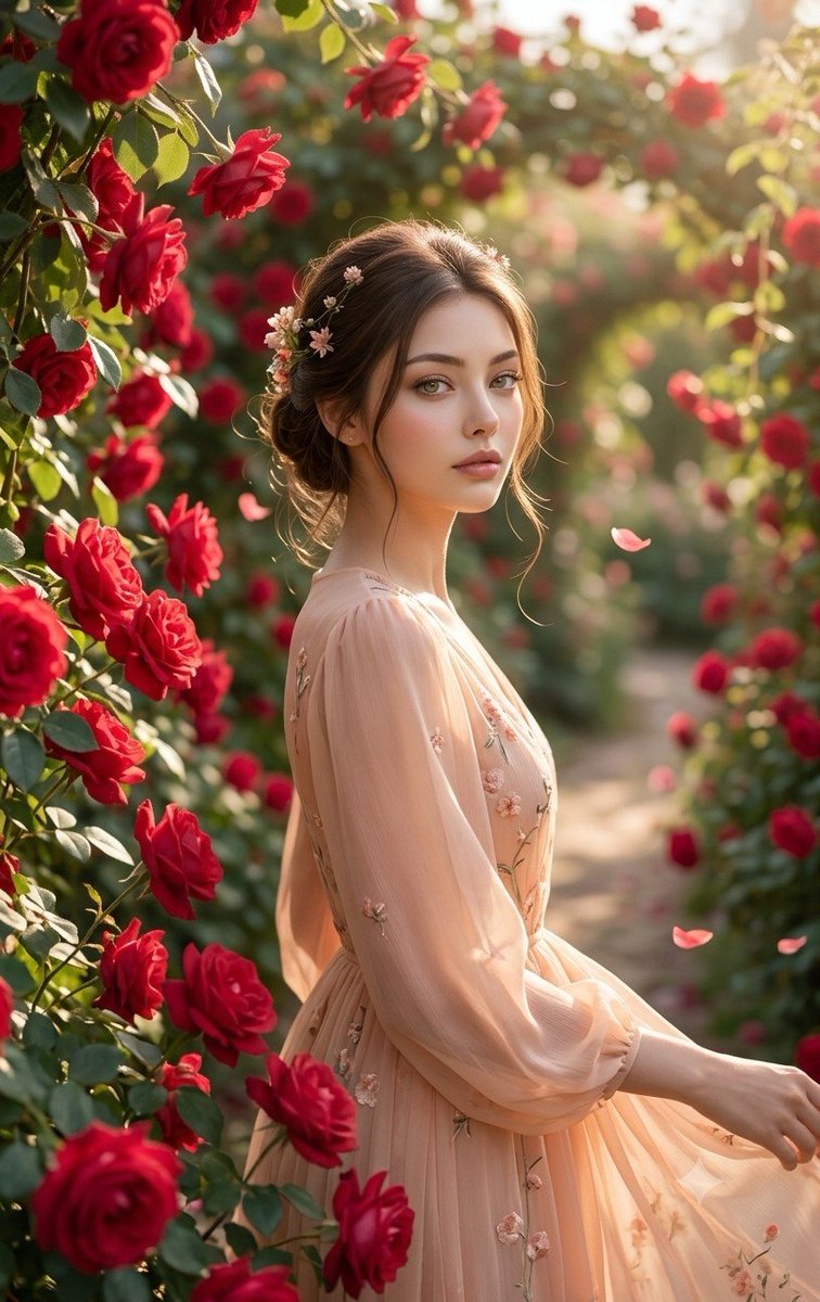 红玫瑰园的韩国女孩