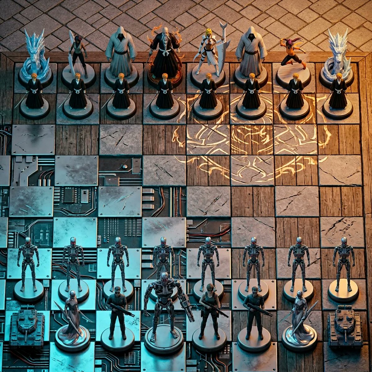 超现实的 3D 对抗主题国际象棋棋盘