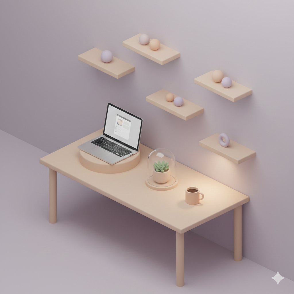 3D 等距浮动家庭办公室插图