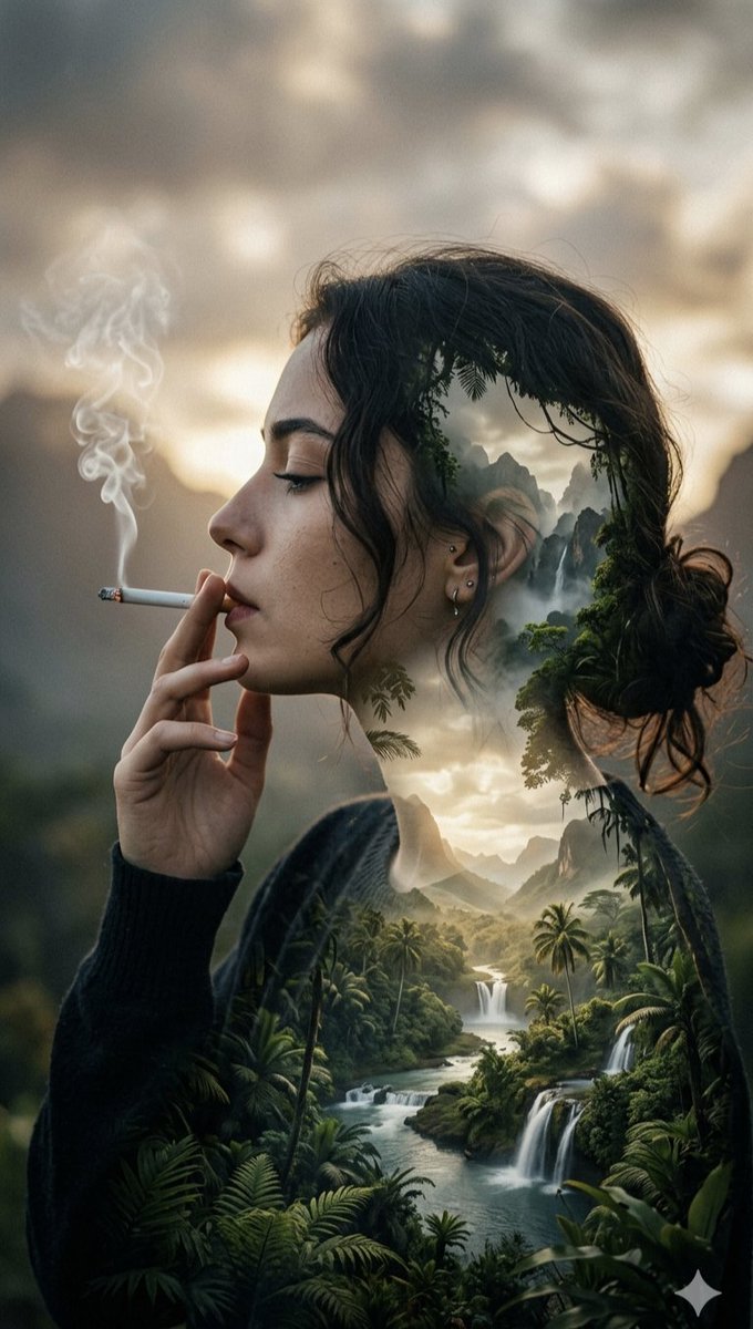 双曝光热带风景肖像