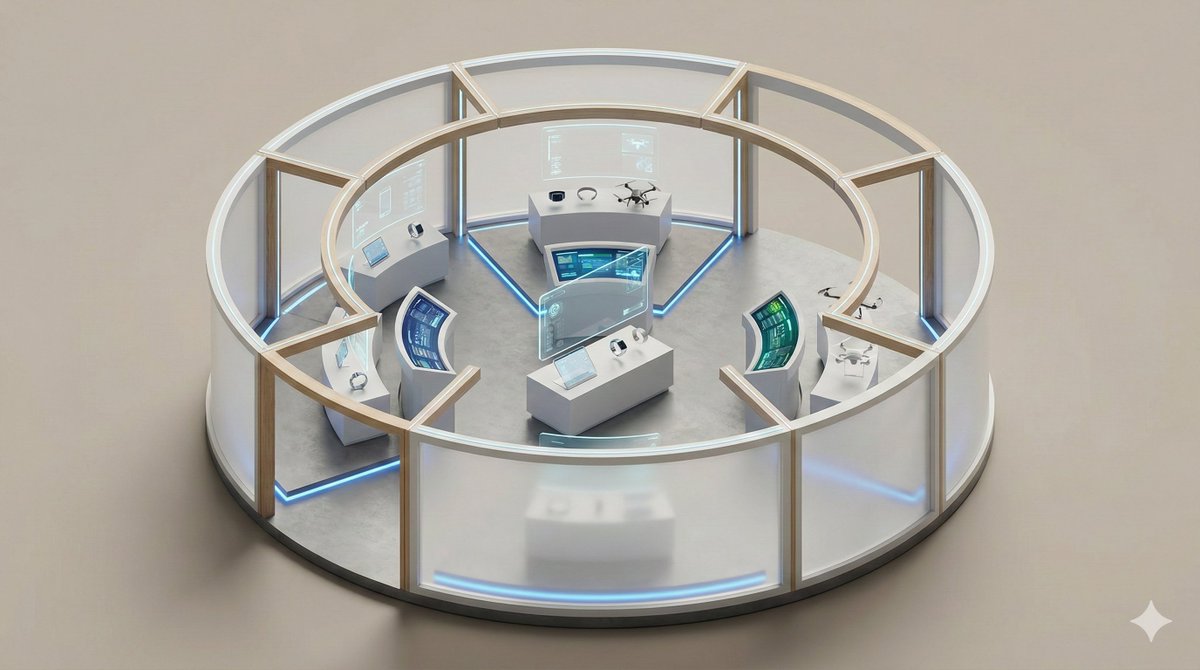 极简主义 3D 等距展览舱西洋镜