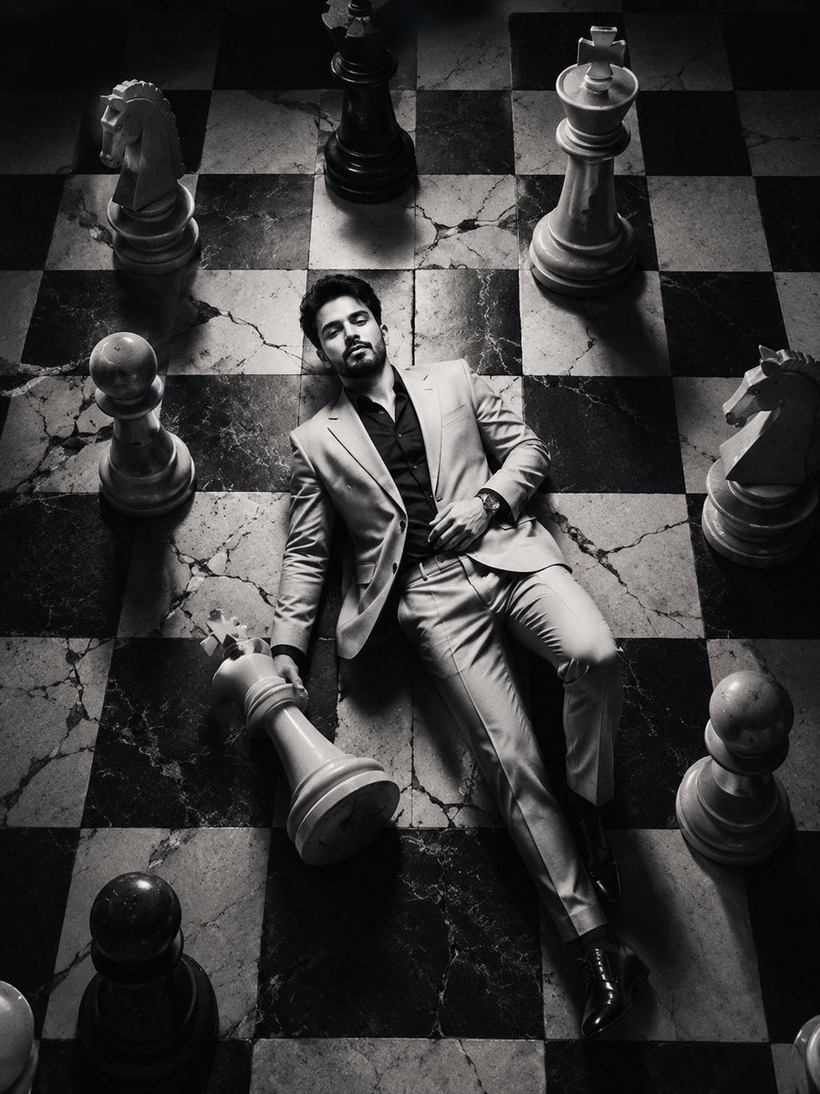 Editorial Black and White Chessboard Fashion Portrait