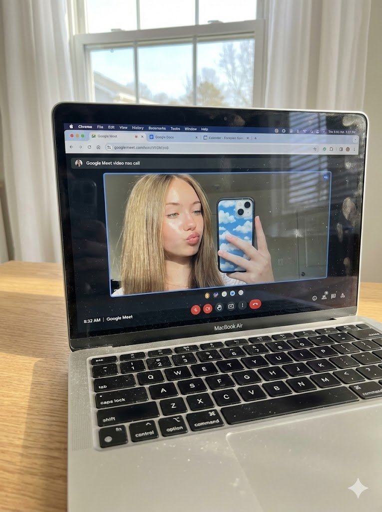 Google Meet 自拍期间 MacBook 屏幕的原始照片