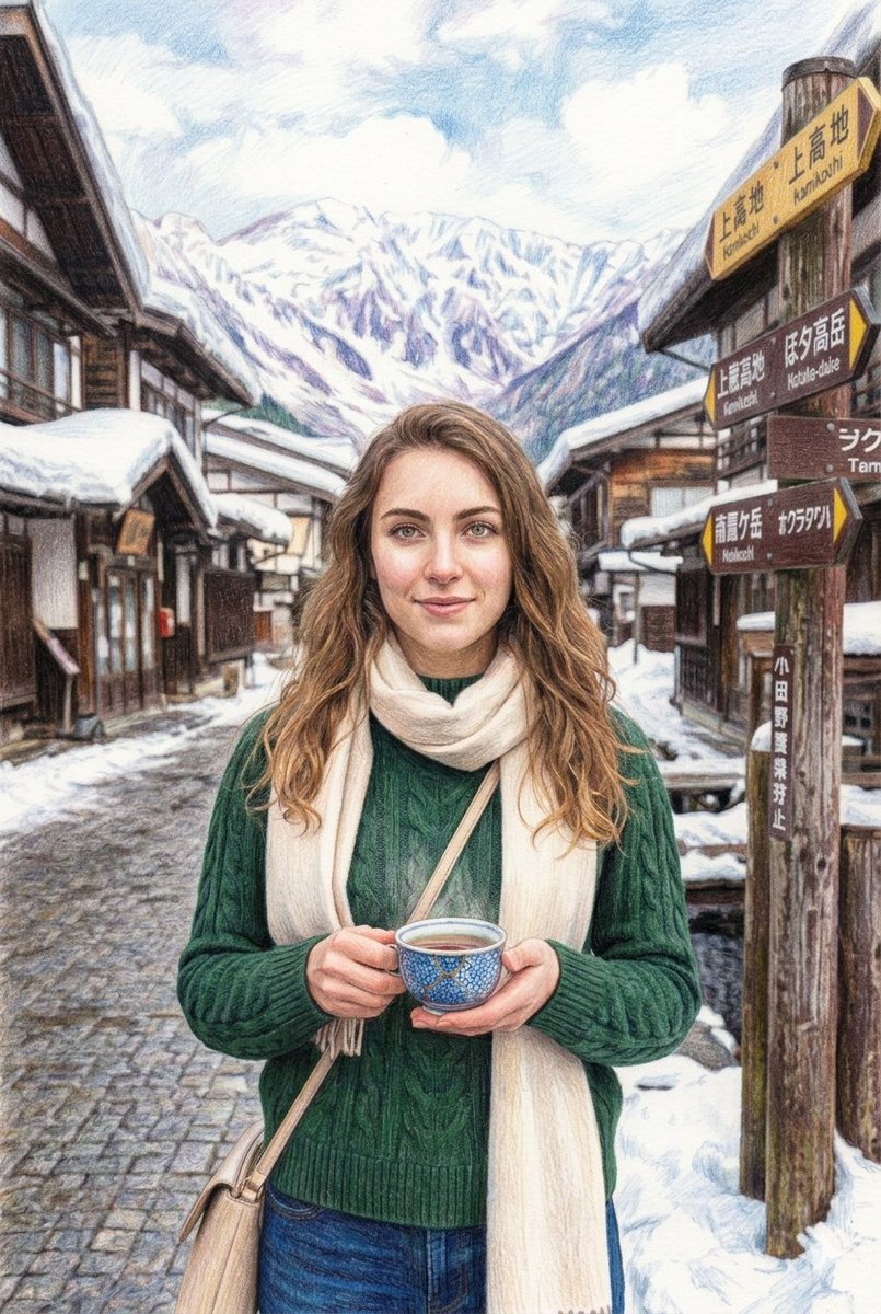 白雪皑皑的日本村庄冬季插画