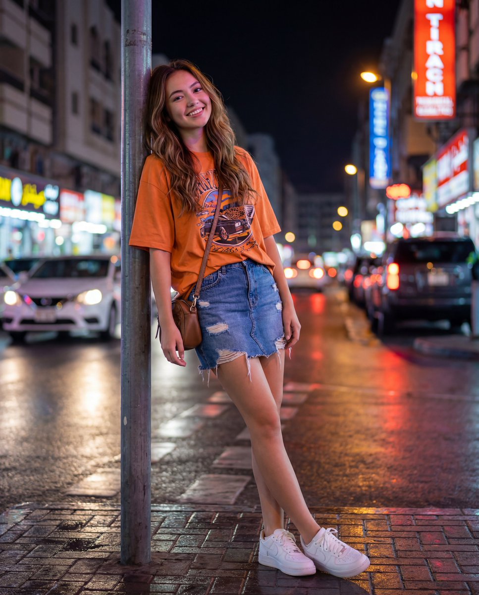 100% 面部准确度的城市夜景人像