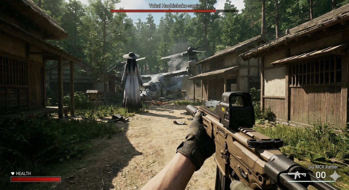 人类VS。 FPS 游戏风格的妖怪哈克斯图斯库大人