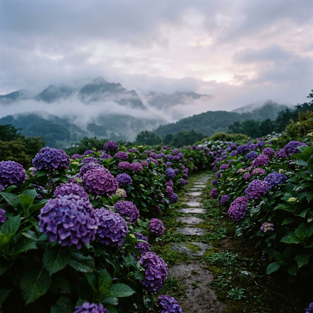 雾气绣球花园景观